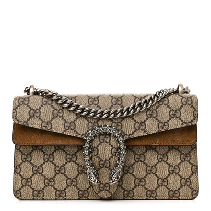 Gucci GG Supreme Monogram Suede Crystal Small Dionysus Shoulder Bag Beige Ebony Taupe 1 of 13