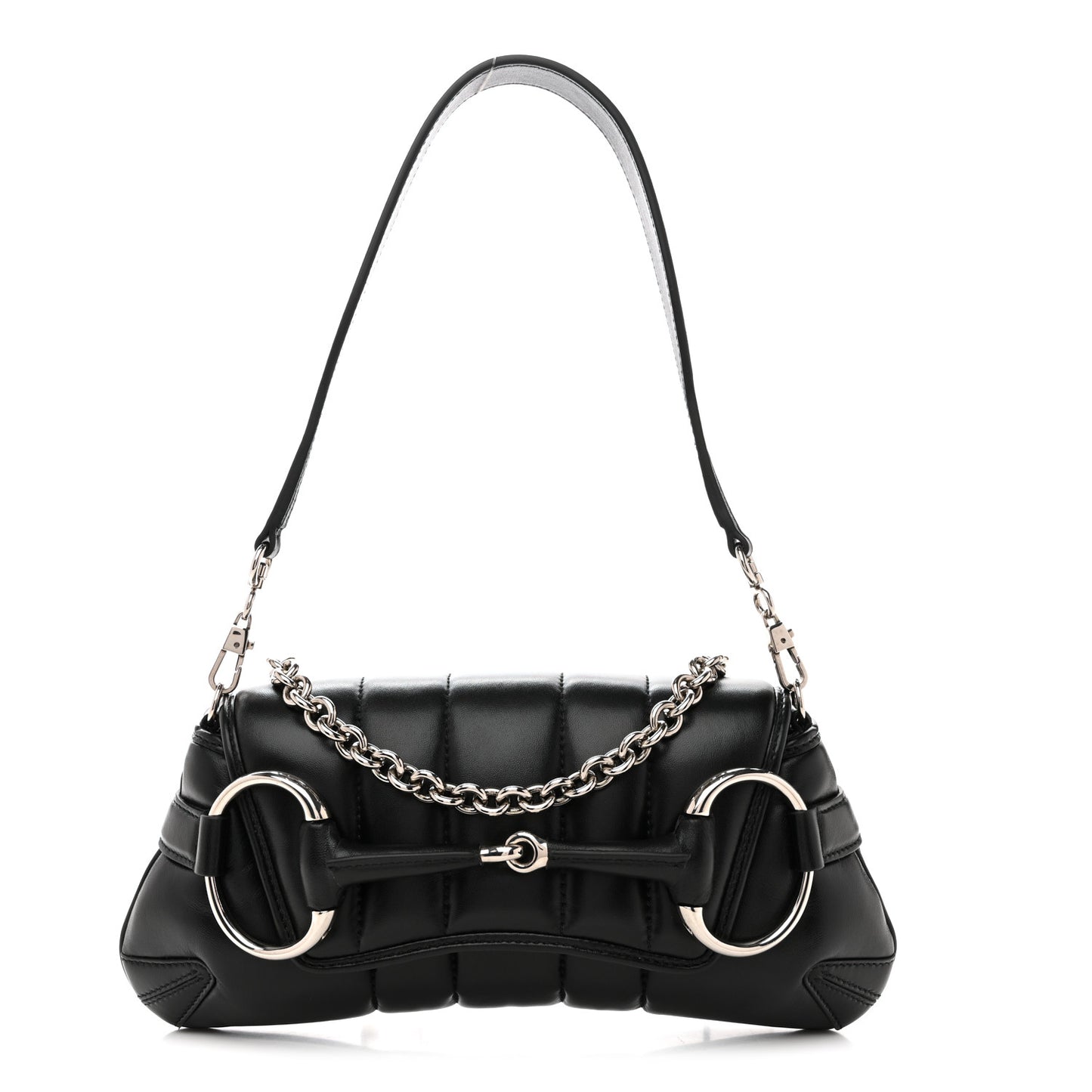 Nappa Vertical Matelasse Small Maxi Horsebit Chain Shoulder Bag Black