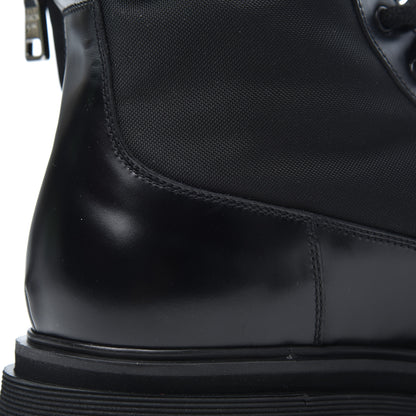 Prada Spazzolato Roi Technical Nylon Metal Triangle Logo Mens Pouch Pocket Combat Boots 9.5 Black 10 of 16