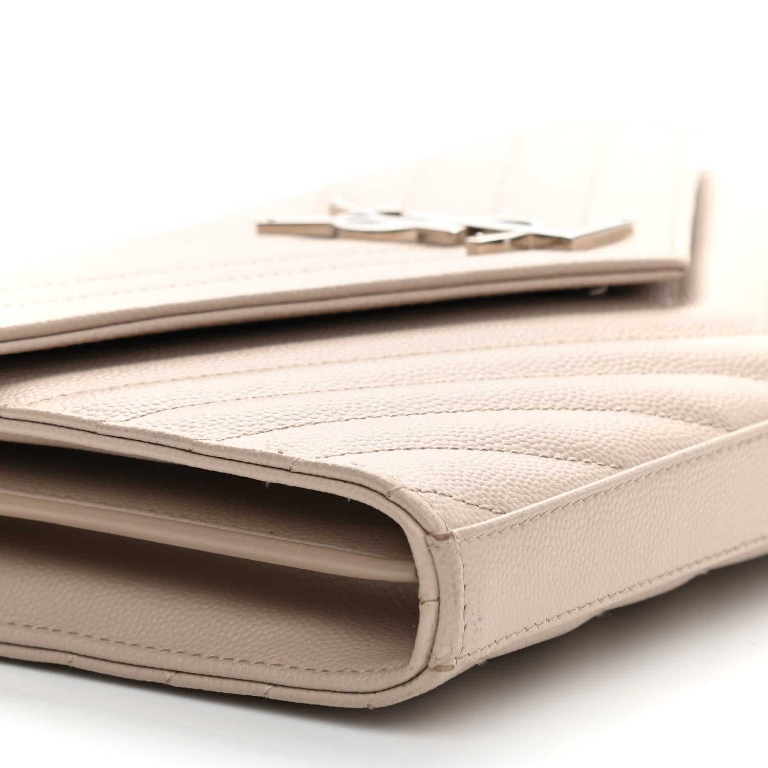 Saint Laurent Grain De Poudre Matelasse Chevron Monogram Chain Wallet Dark Beige 9 of 13