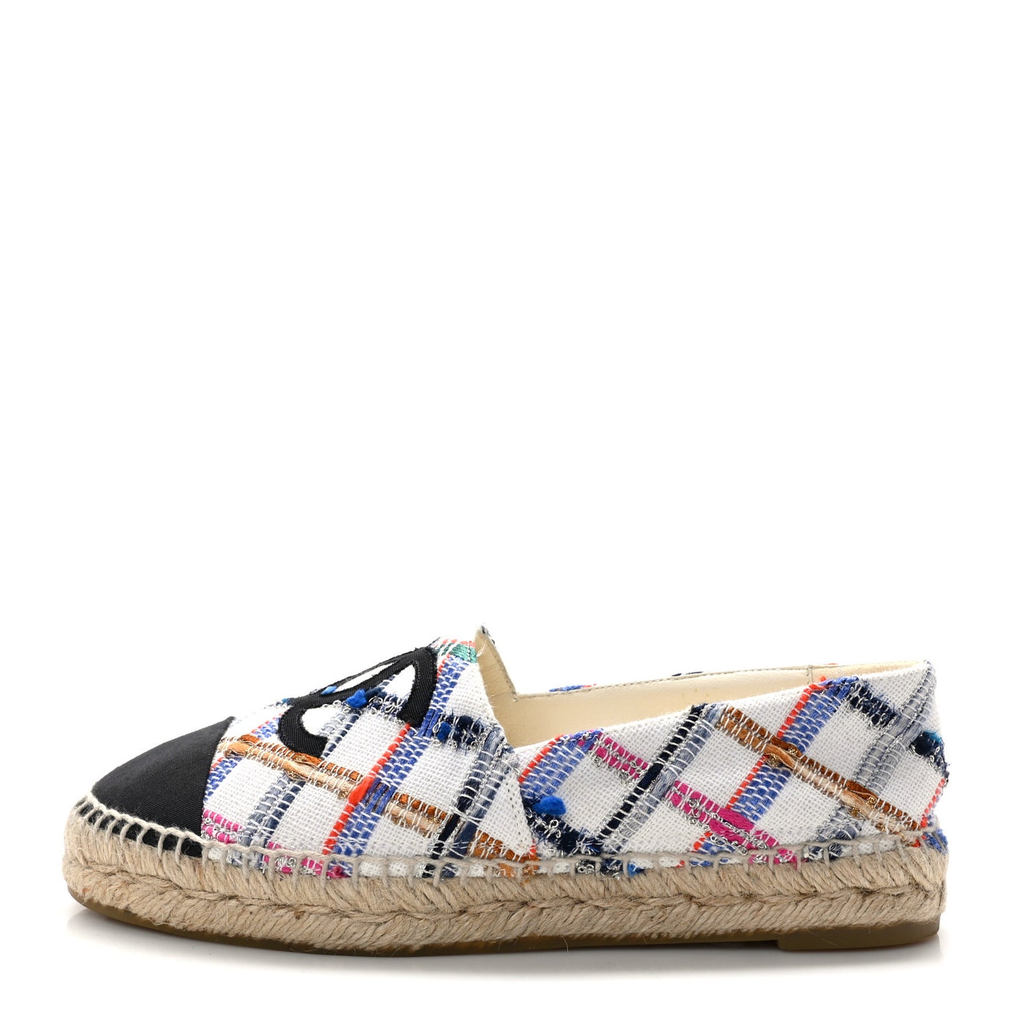Tweed Grosgrain CC Espadrilles 38 White Blue Pink Green Black