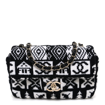 Chanel Cashmere Knit Coco Neige Flap Black White 1 of 10