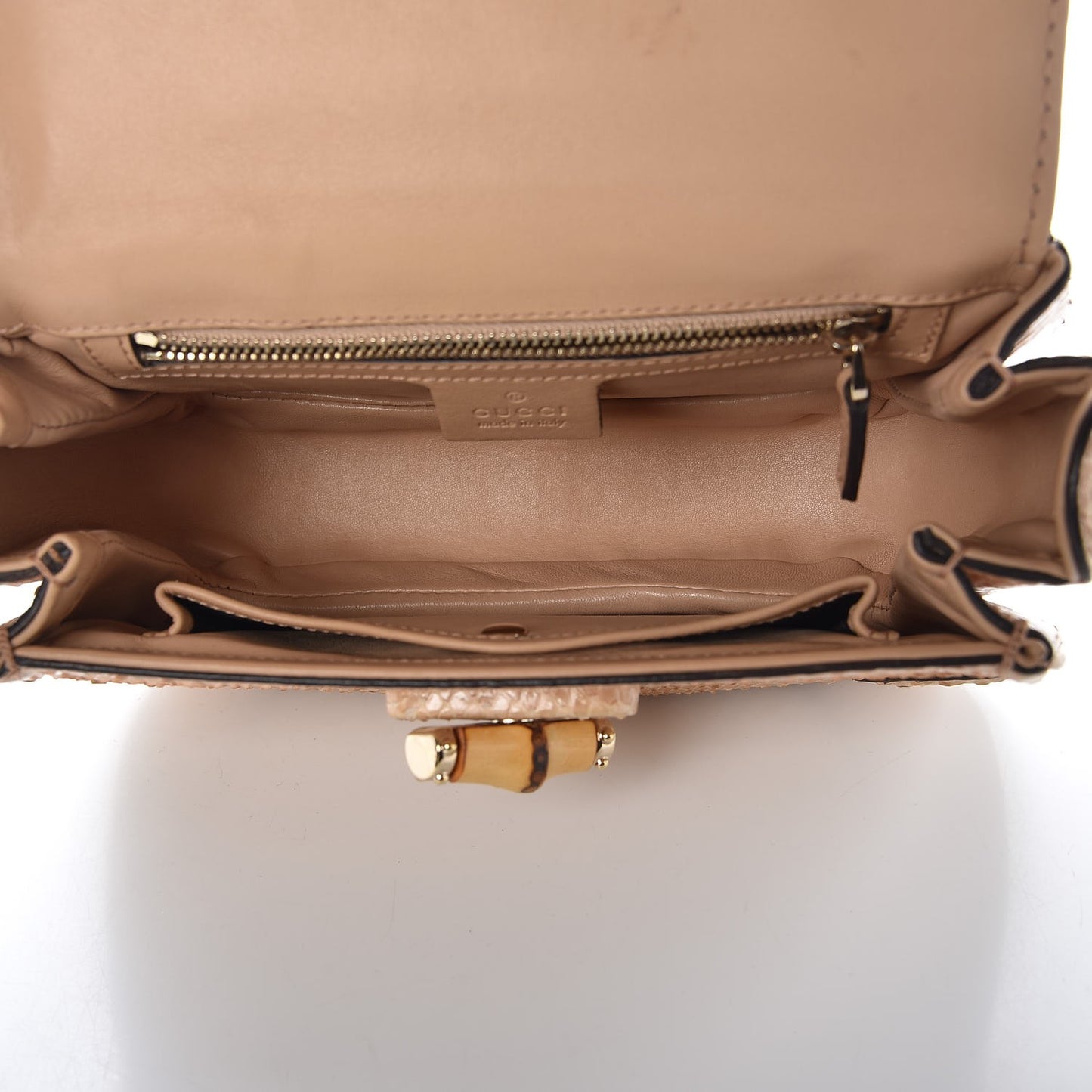Python Small New Bamboo Top Handle Bag Beige