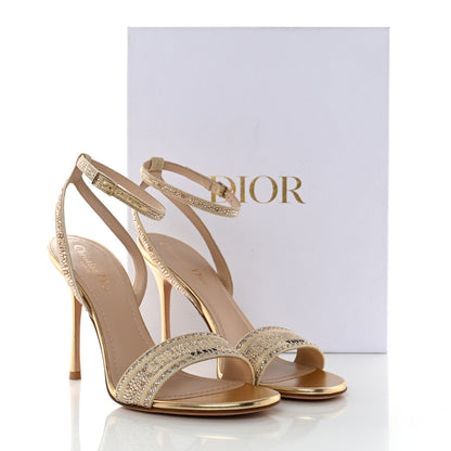 Christian Dior Laminated Calfskin Crystal Embroidered Dway 100mm Sandals 40 Gold 9 of 9