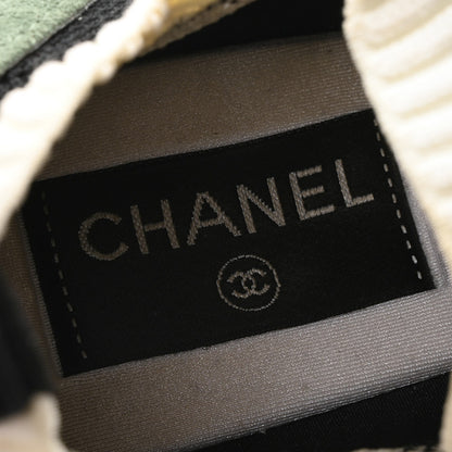 Chanel Knit Suede Fabric Womens CC Sneakers 41 Green Dark Green White Black 8 of 9