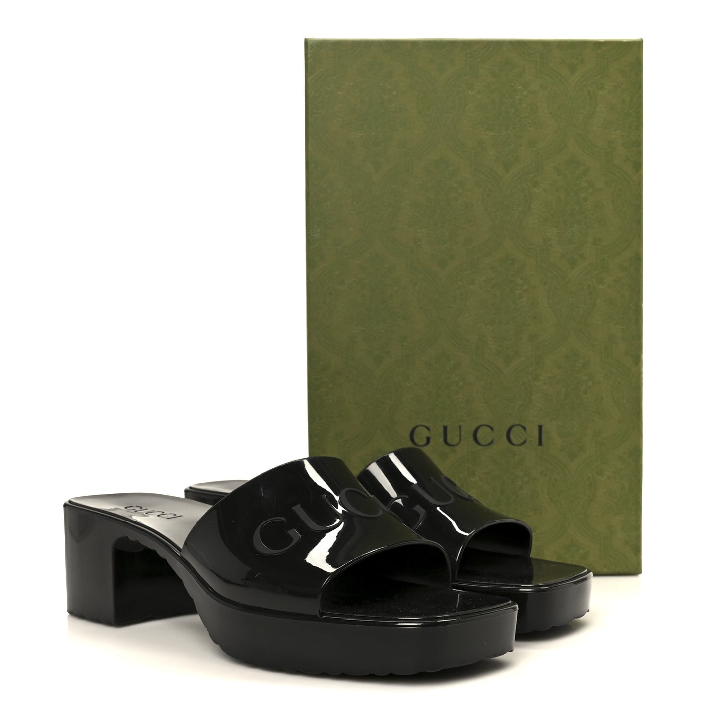 Rubber Gucci Logo Womens Platform 20/60mm Slide Sandals 38 Black