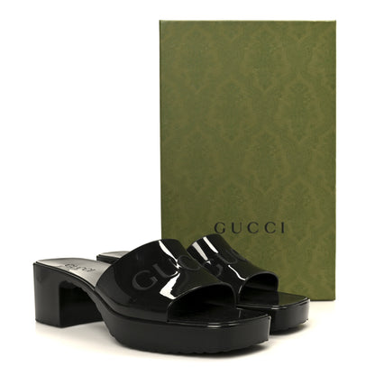Gucci Rubber Gucci Logo Womens Platform 20/60mm Slide Sandals 38 Black 10 of 10