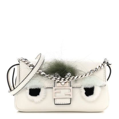 Fendi Nappa Rabbit Fox Fur Micro Buggie Baguette White Nirvana Black 1 of 11