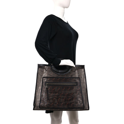 Fendi Mesh Vitello Century Cuoio FF 1974 Medium Runaway Shopper Tote Marrone Black Ebano 2 of 10