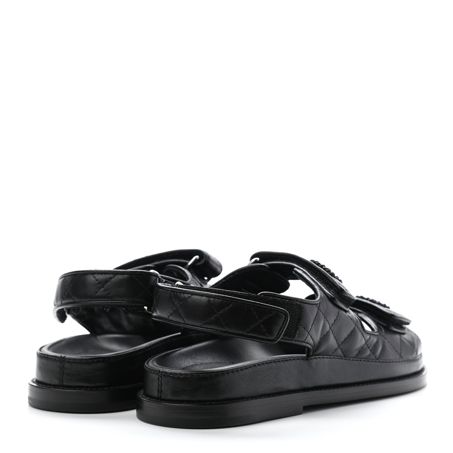 Lambskin Quilted Velcro Dad Sandals 36 So Black
