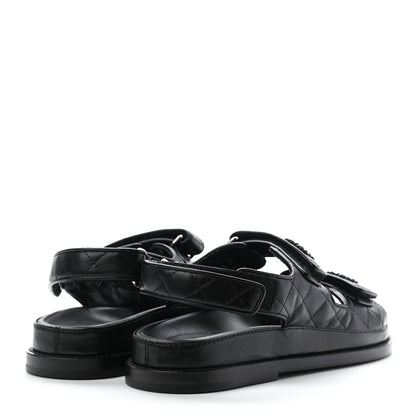 Chanel Lambskin Quilted Velcro Dad Sandals 36 So Black 4 of 8