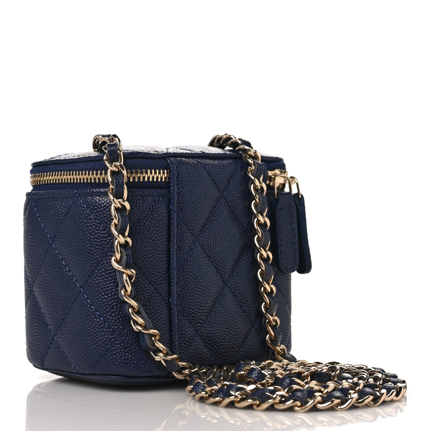 Caviar Quilted Mini Vanity Case With Chain Navy Blue