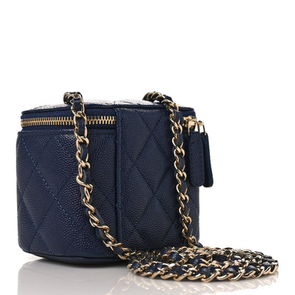 Chanel Caviar Quilted Mini Vanity Case With Chain Navy Blue 3 of 11