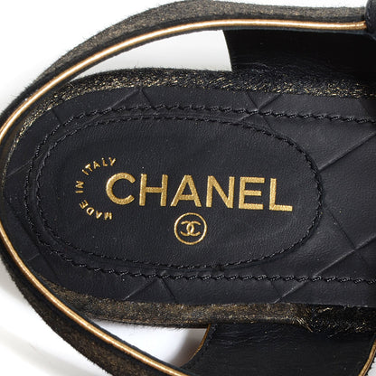 Chanel Calfskin Leopard Print Pony Hair CC Sandals Gold Black 7 of 7
