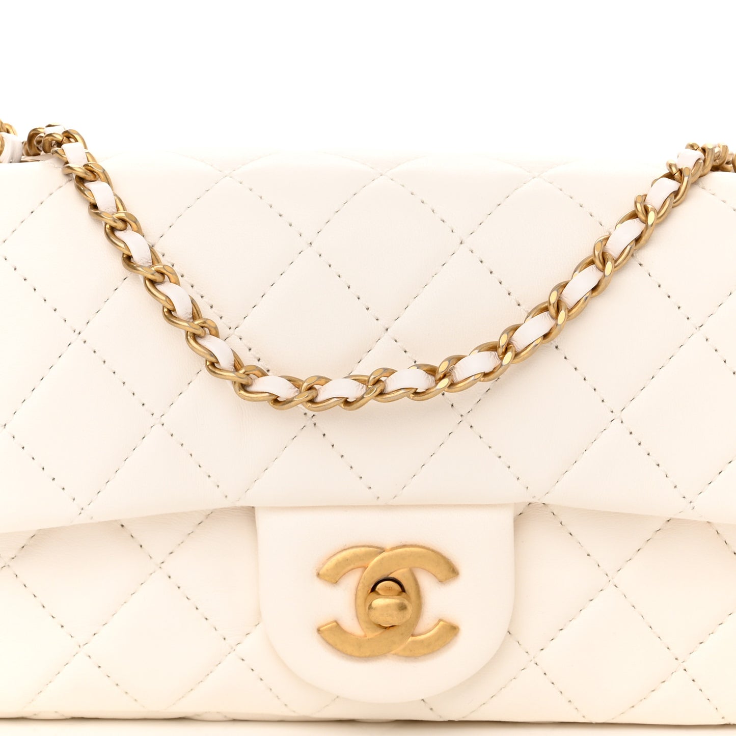 Lambskin Quilted Mini Rectangular Pearl Crush Flap White