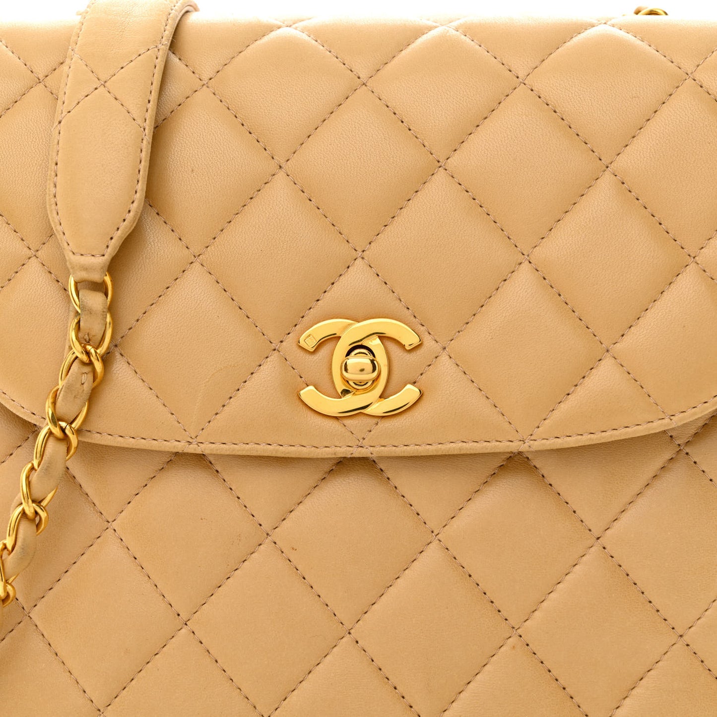 Lambskin Quilted Flap Shoulder Bag Beige