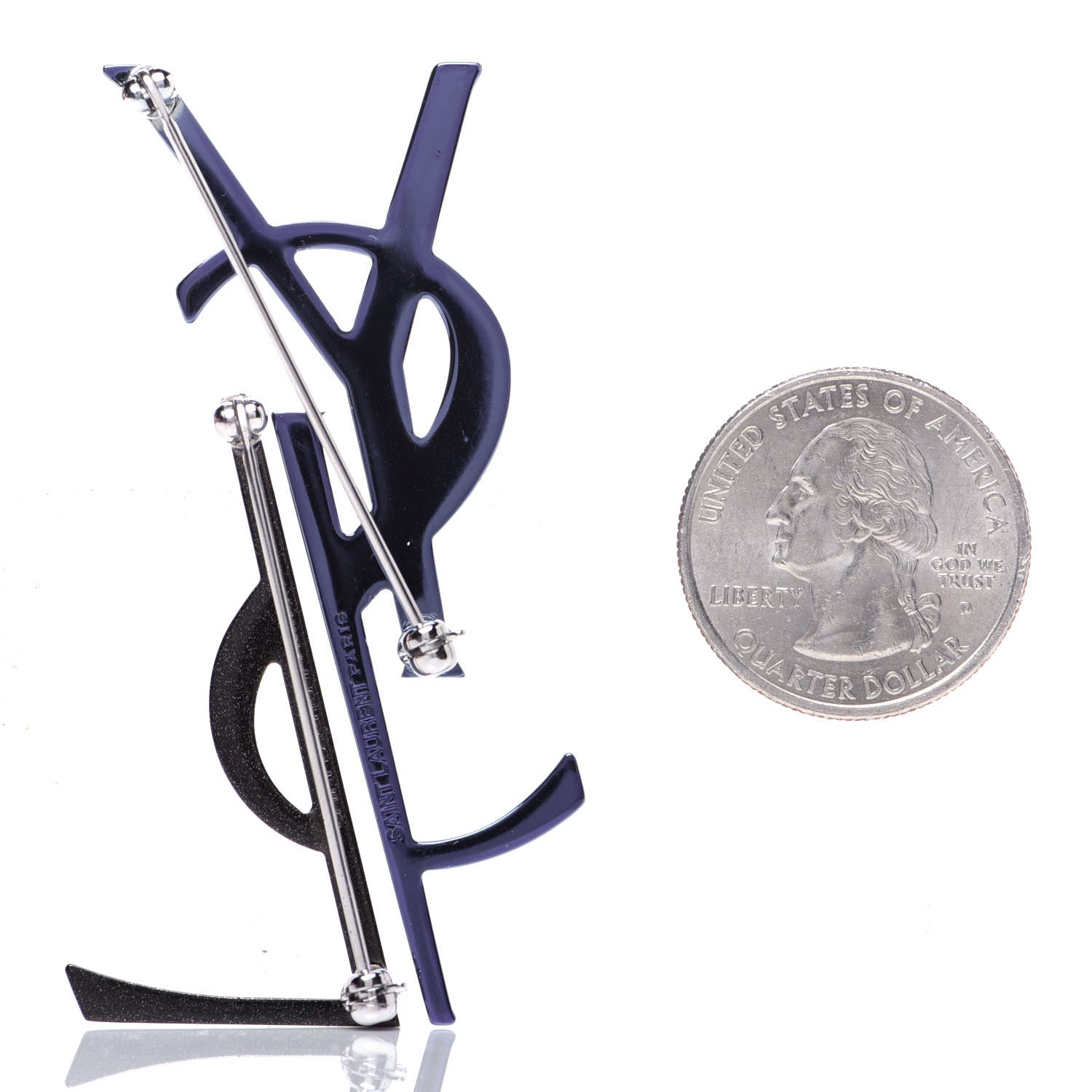 Saint Laurent Metal Deconstructed Monogram Brooch Blue Black 2 of 9