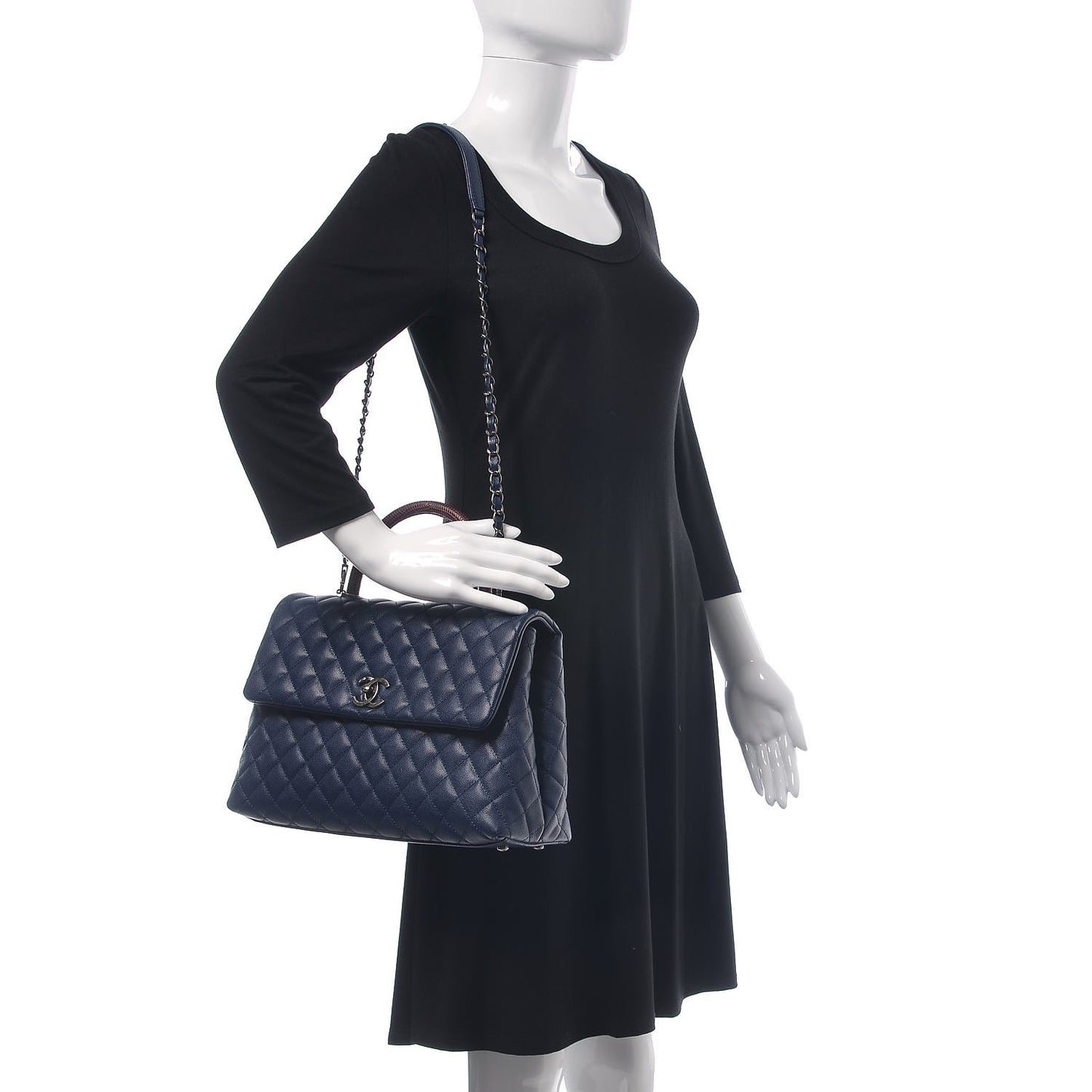 Caviar Lizard Quilted Medium Coco Handle Flap Navy