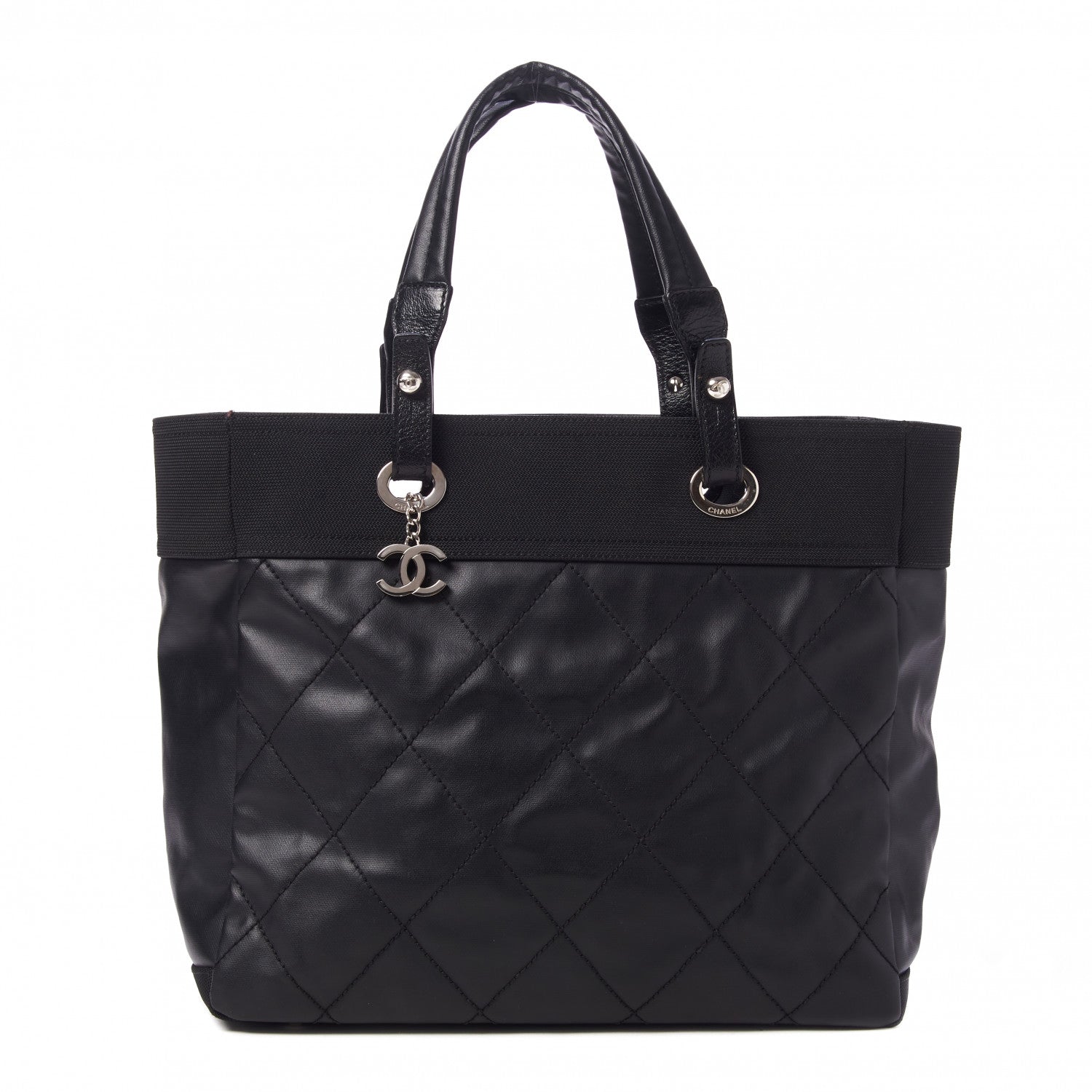 Chanel Coated Canvas Quilted Large Paris Biarritz Tote Black 1 of 9