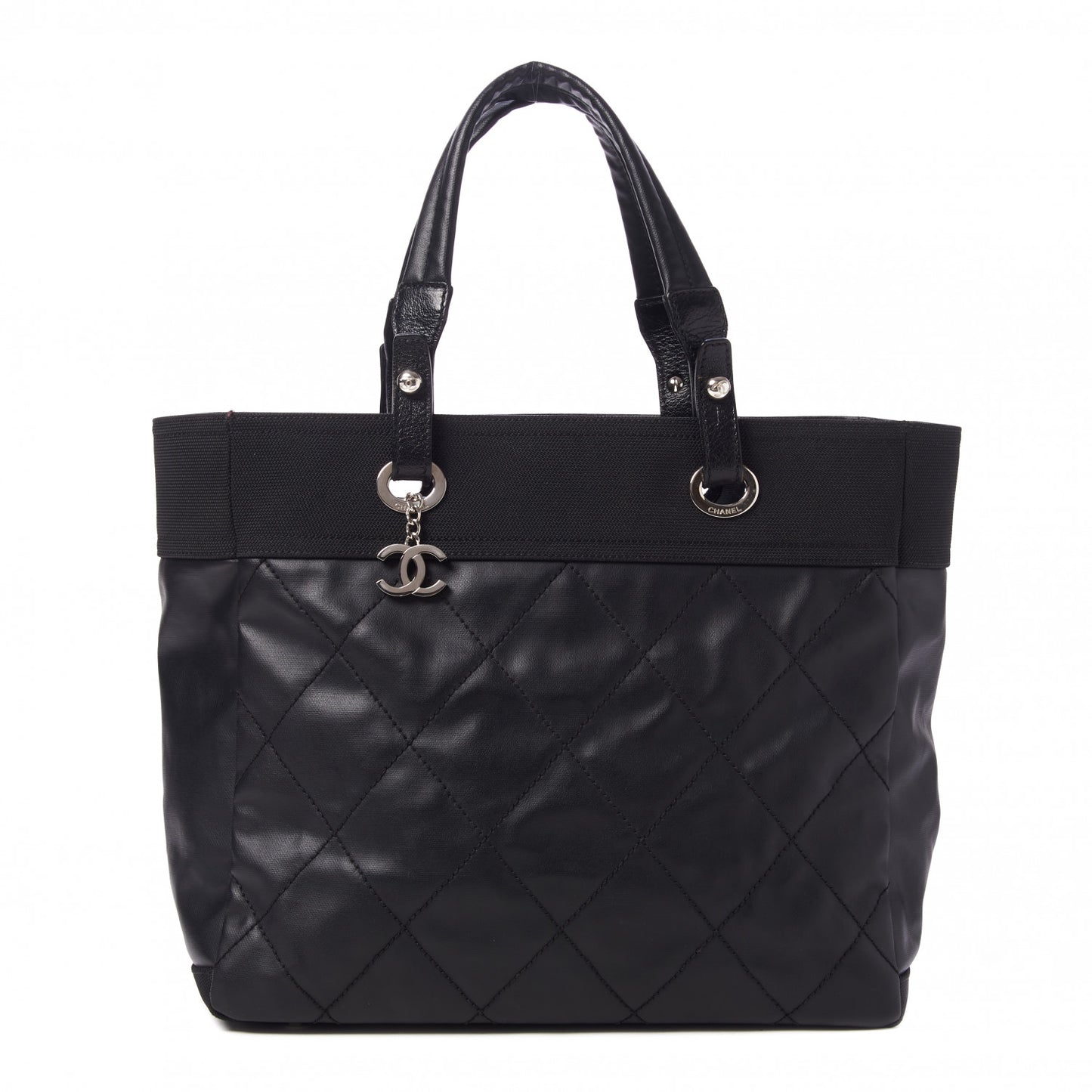 Coated Canvas Quilted Large Paris Biarritz Tote Black