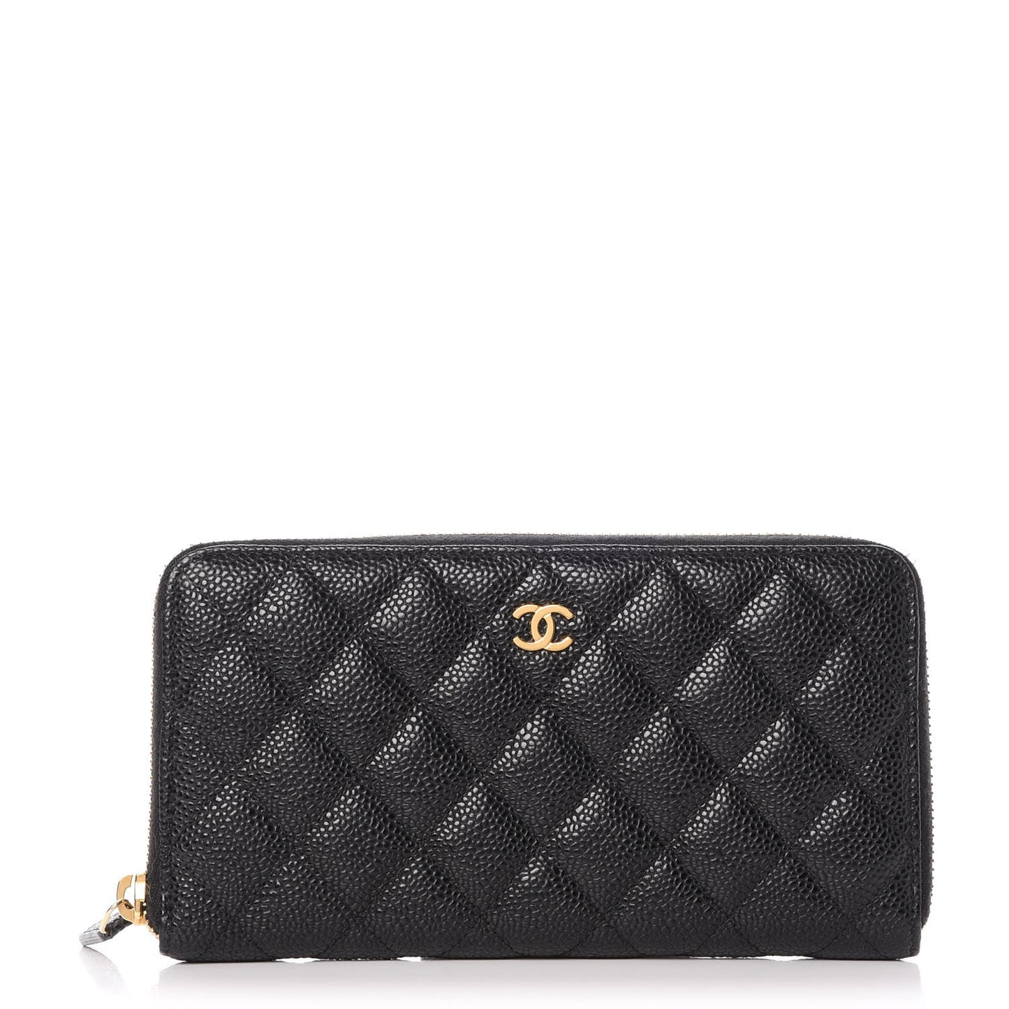 Caviar Quilted Large Gusset Zip Around Wallet Black