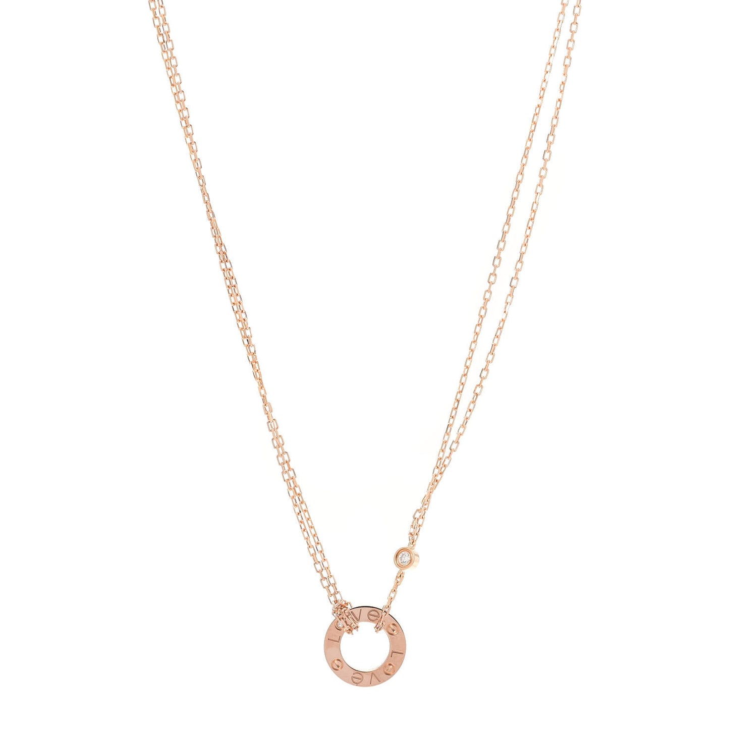 18K Pink Gold 2 Diamond LOVE Necklace