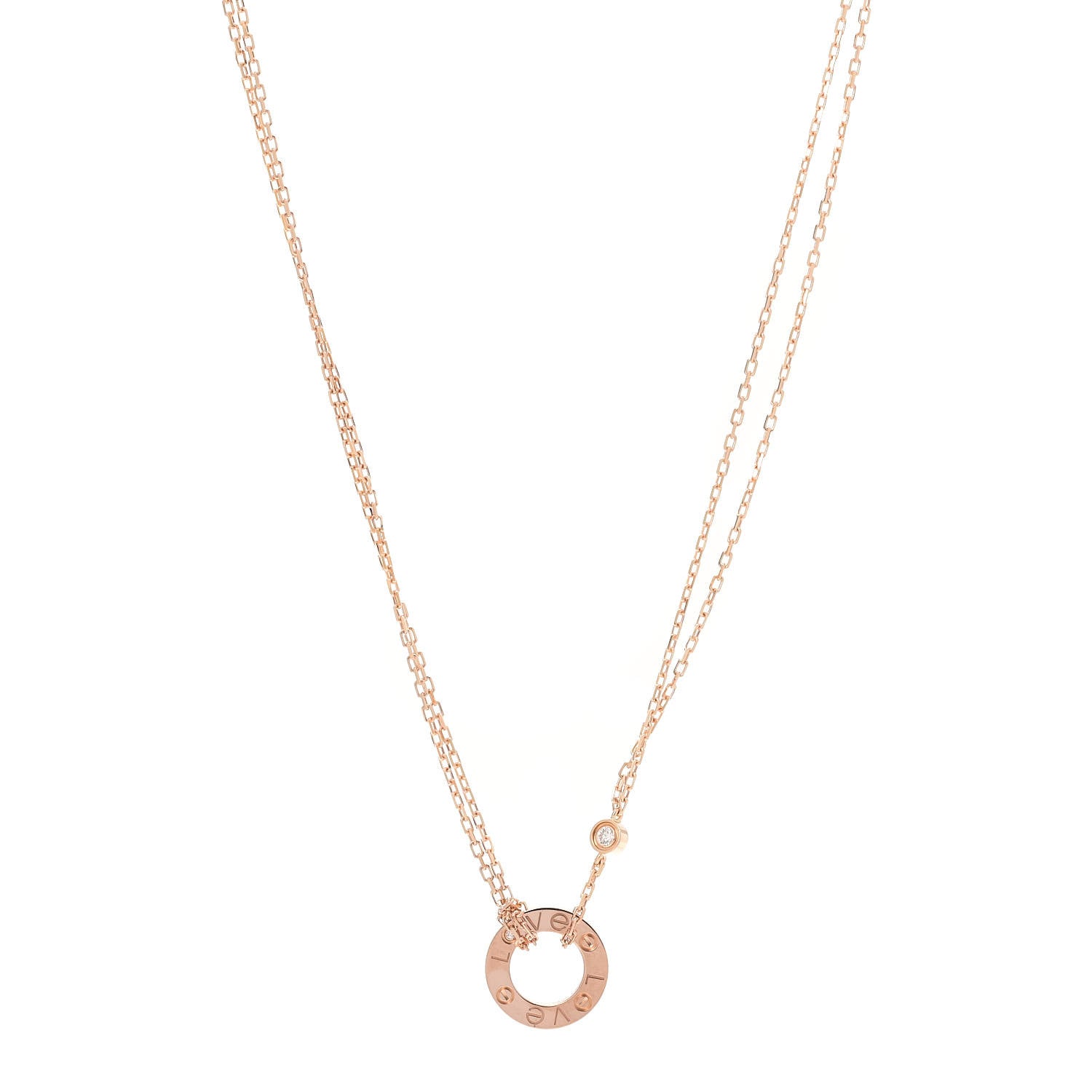 Cartier 18K Pink Gold 2 Diamond LOVE Necklace 1 of 6