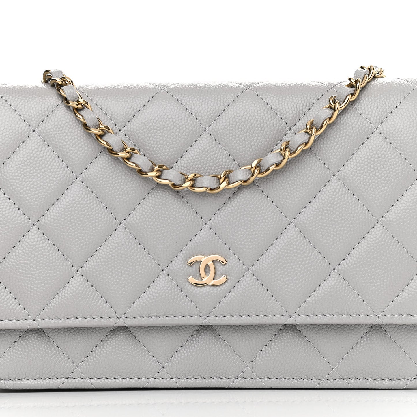Caviar Quilted Wallet On Chain WOC Grey