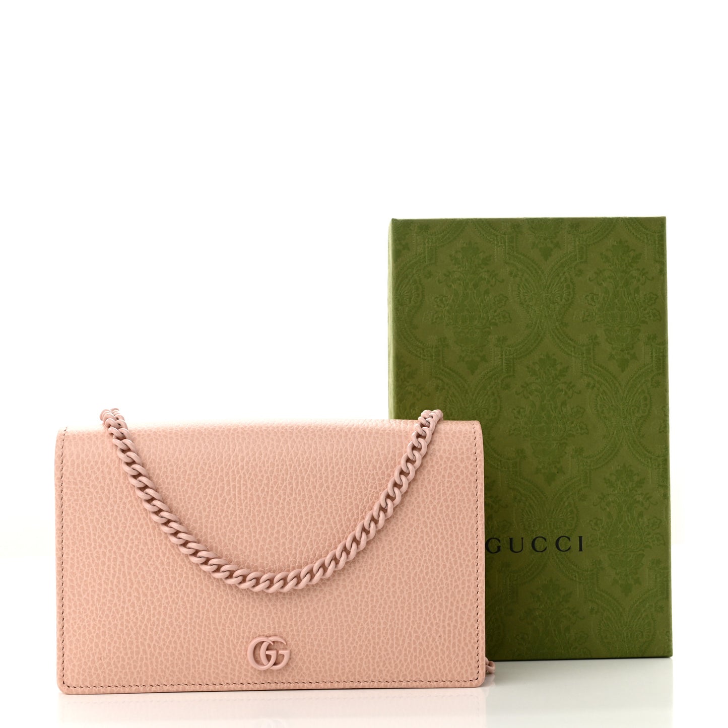 Dollar Calfskin Enamel Monochrome Mini GG Marmont Chain Wallet Perfect Pink