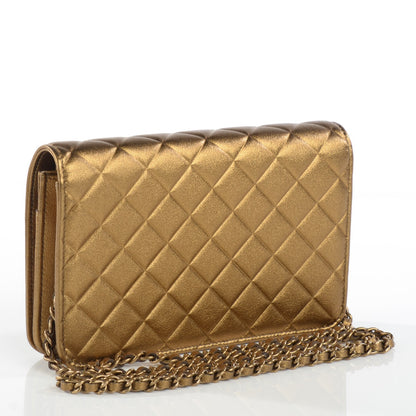 Chanel Metallic Lambskin Quilted Diamond CC Wallet On Chain WOC Bronze 3 of 8