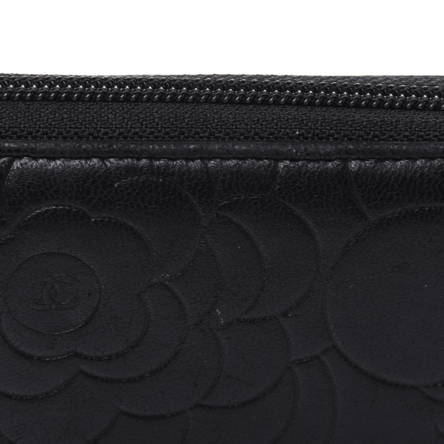 Chanel Lambskin Camellia Embossed Large Zip Around Gusset Wallet Black 17 of 19