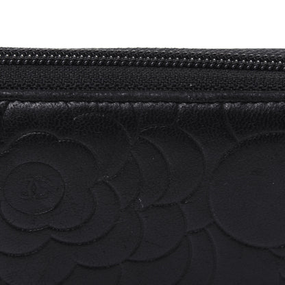 Chanel Lambskin Camellia Embossed Large Zip Around Gusset Wallet Black 17 of 19
