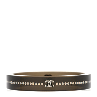 Chanel Resin Crystal CC Bangle Bracelet Black 3 of 5