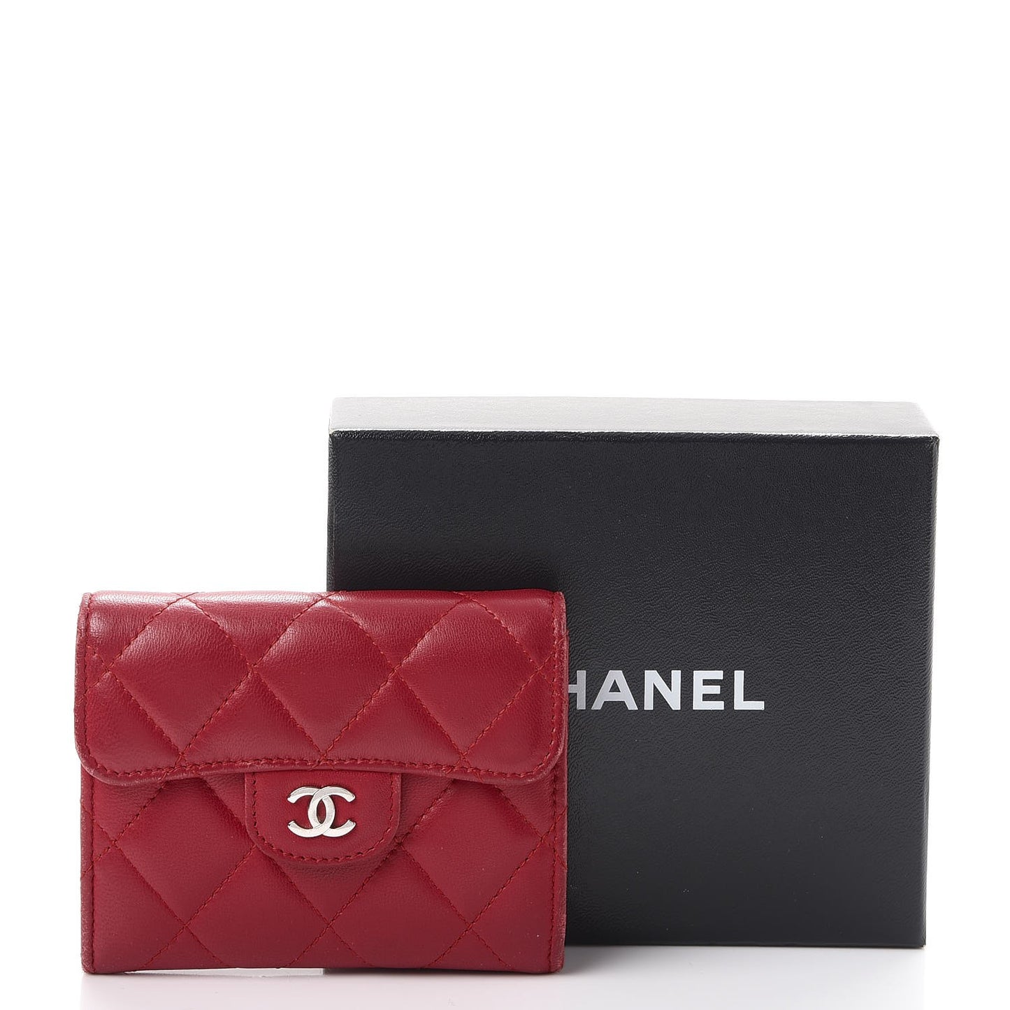 Lambskin Quilted Card Holder Dark Pink