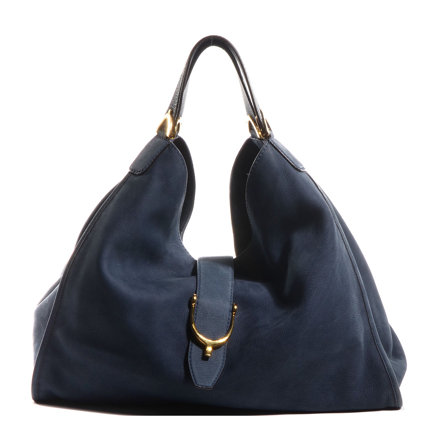 Gucci Nubuck Large Soft Stirrup Shoulder Bag Navy 1 of 7