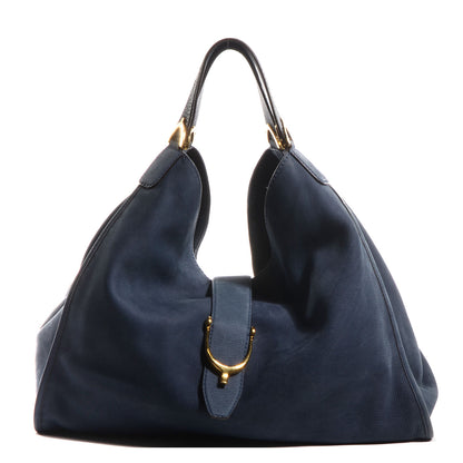 Gucci Nubuck Large Soft Stirrup Shoulder Bag Navy 1 of 7