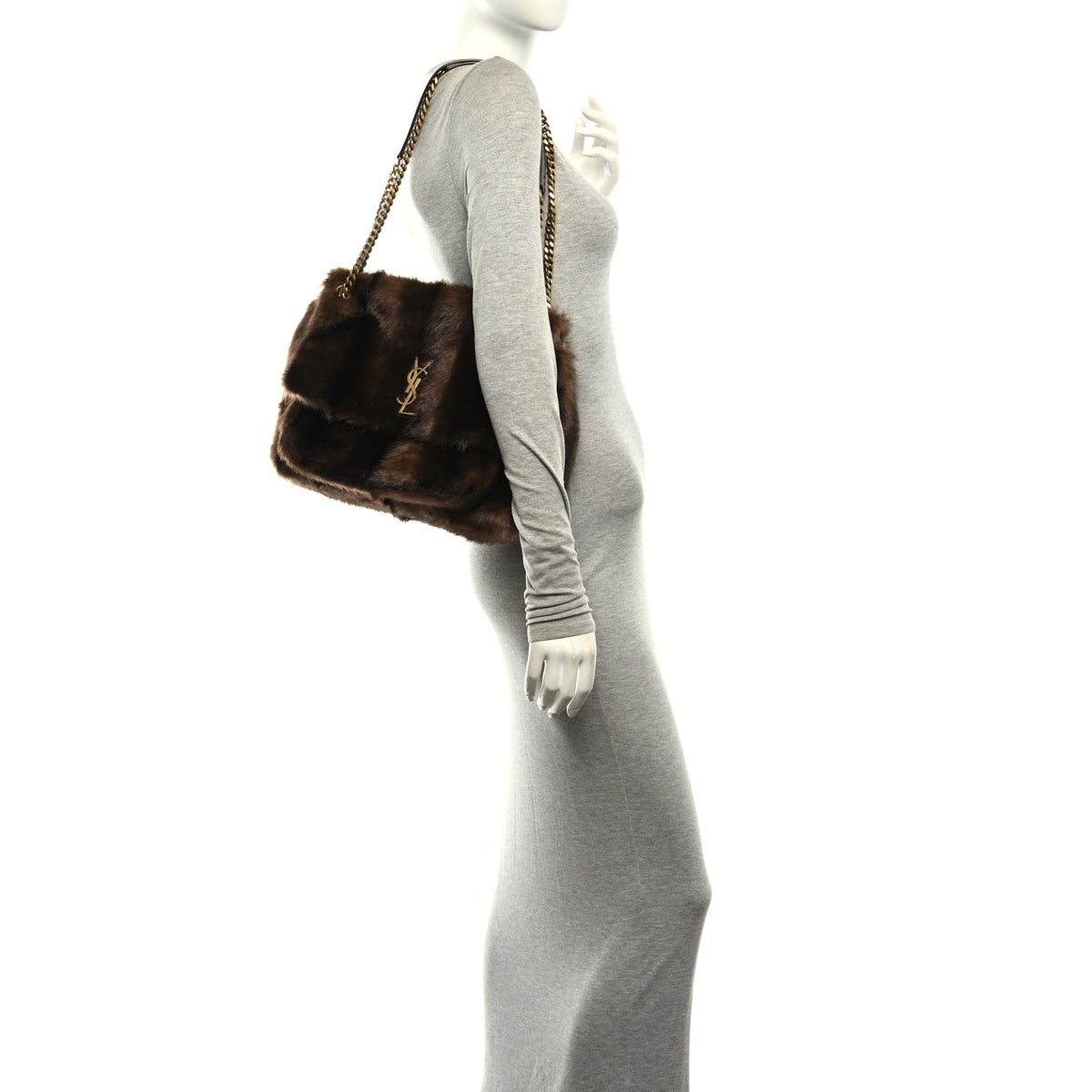 Saint Laurent Faux Fur Monogram Large Niki Chain Satchel Deep Walnut Bark 2 of 10