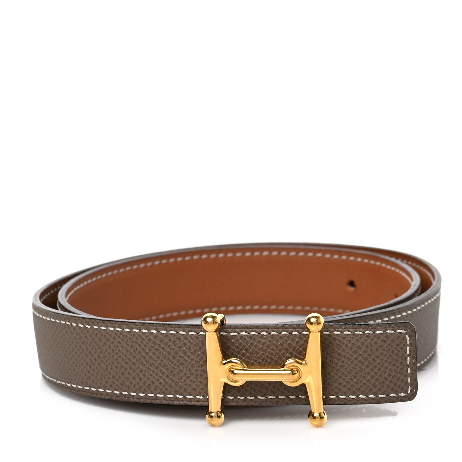 Hermes Epsom Swift 24mm Mors H Belt 70 Etoupe Gold 1 of 4