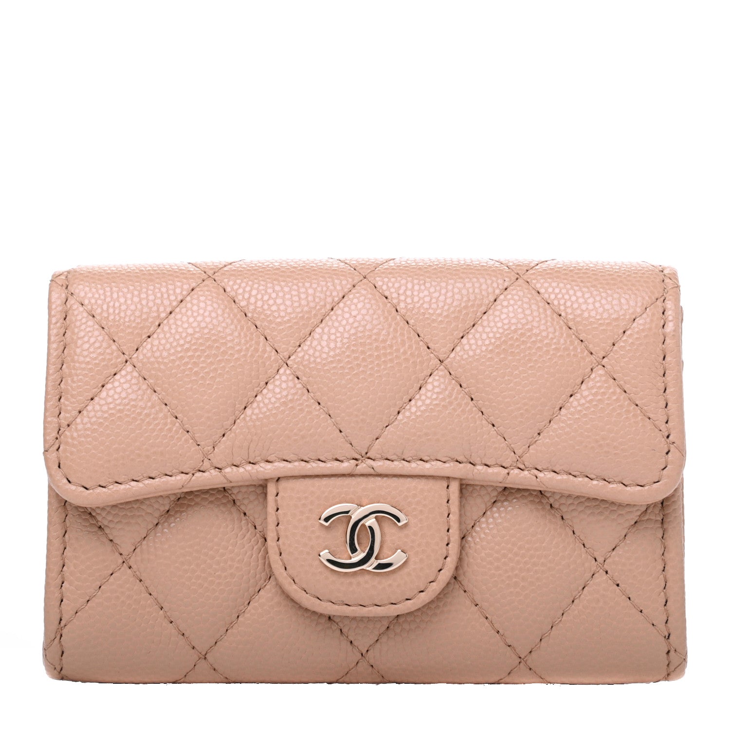 Chanel Caviar Quilted Flap Card Holder Wallet Beige 1 of 9