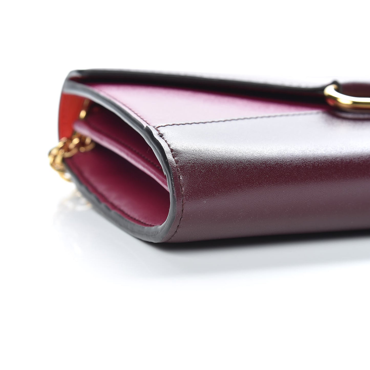 Calfskin Crystal Pin Envelope Wallet On Chain Red