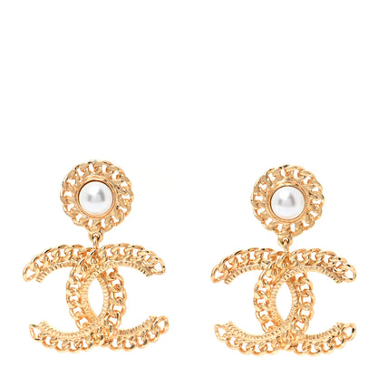 Chanel Metal Pearl CC Chain Drop Earrings Gold 1 of 5