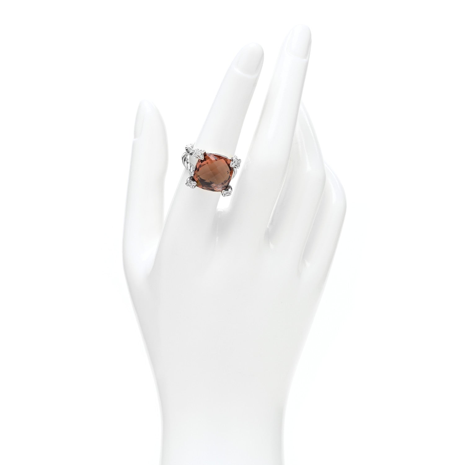David Yurman Sterling Silver Diamond Morganite 15mm Cushion On Point Ring 53 6.5 2 of 4