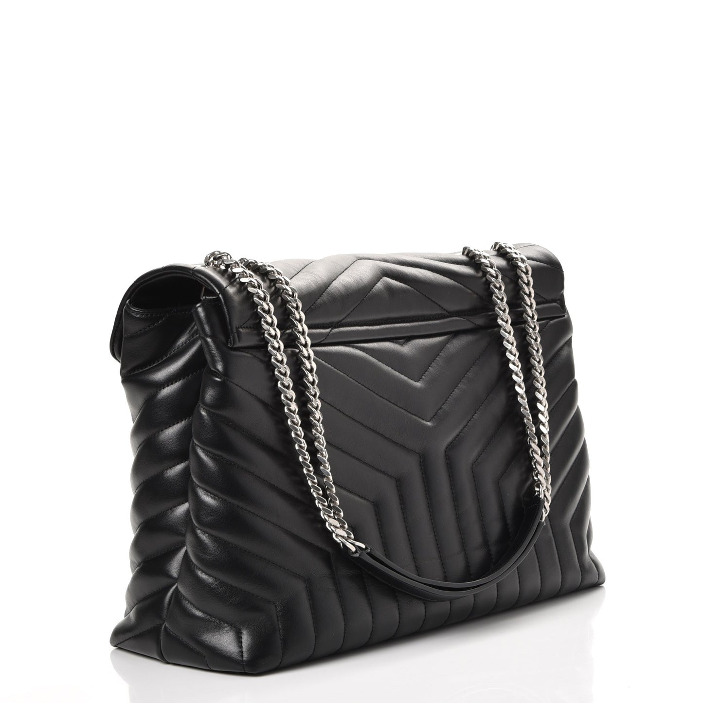 Calfskin Y Quilted Monogram Large Loulou Chain Satchel Black