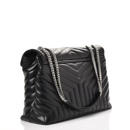 Saint Laurent Calfskin Y Quilted Monogram Large Loulou Chain Satchel Black 4 of 8