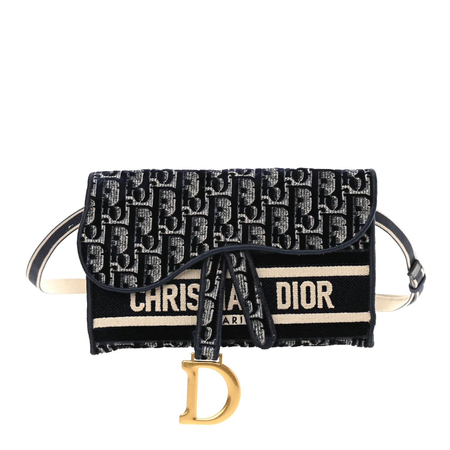 Christian Dior Velvet Oblique Saddle Belt Bag Blue 1 of 12