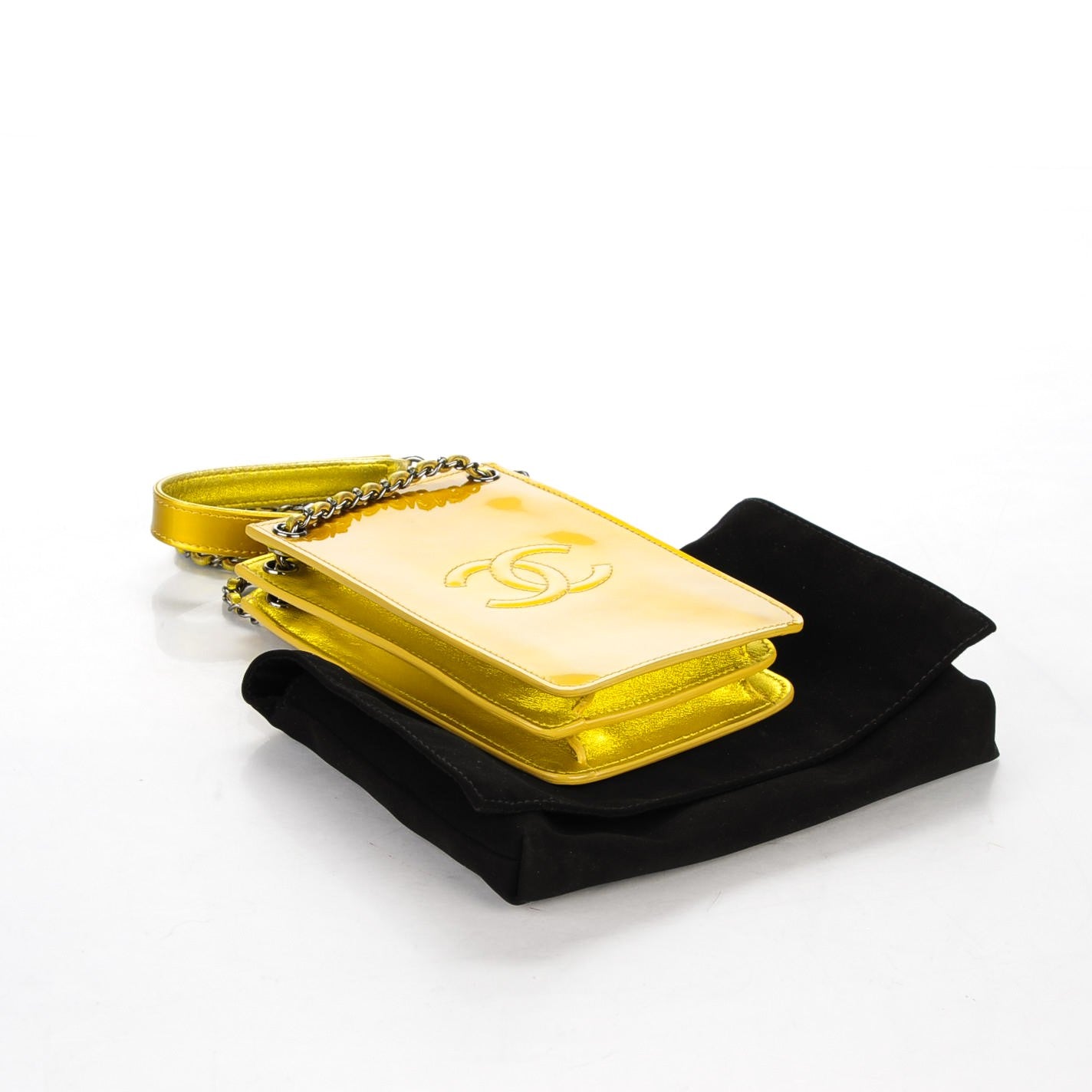 Patent Crossbody CC Phone Holder Gold