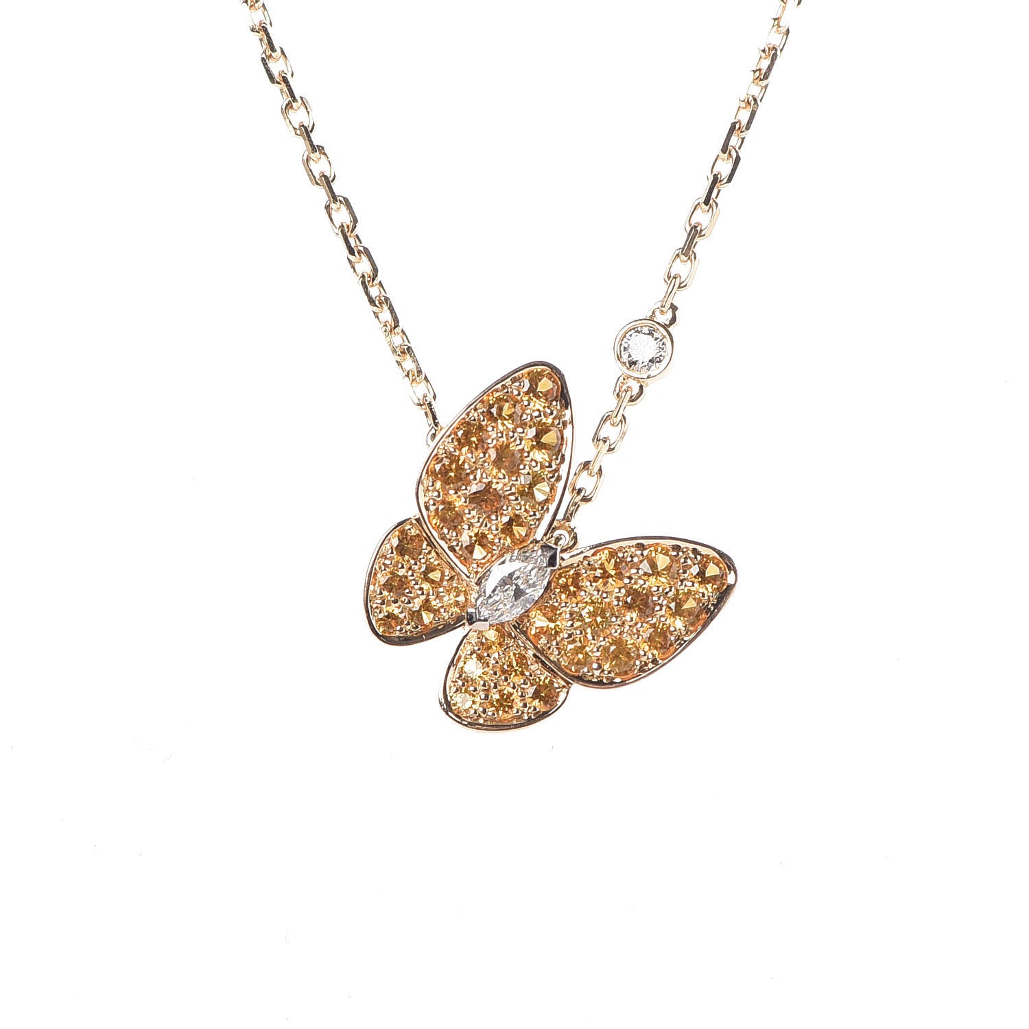 Van Cleef & Arpels 18K Yellow Gold Diamond Yellow Sapphire Two Butterfly Pendant Necklace 4 of 7