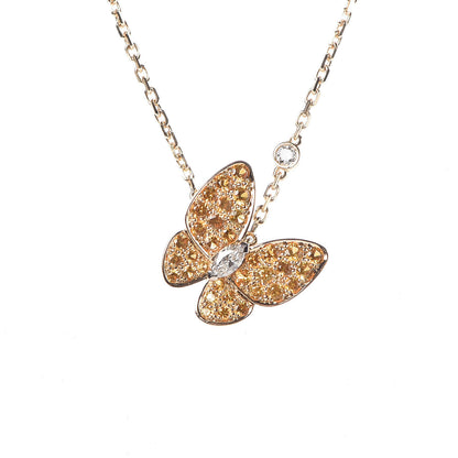 Van Cleef & Arpels 18K Yellow Gold Diamond Yellow Sapphire Two Butterfly Pendant Necklace 4 of 7