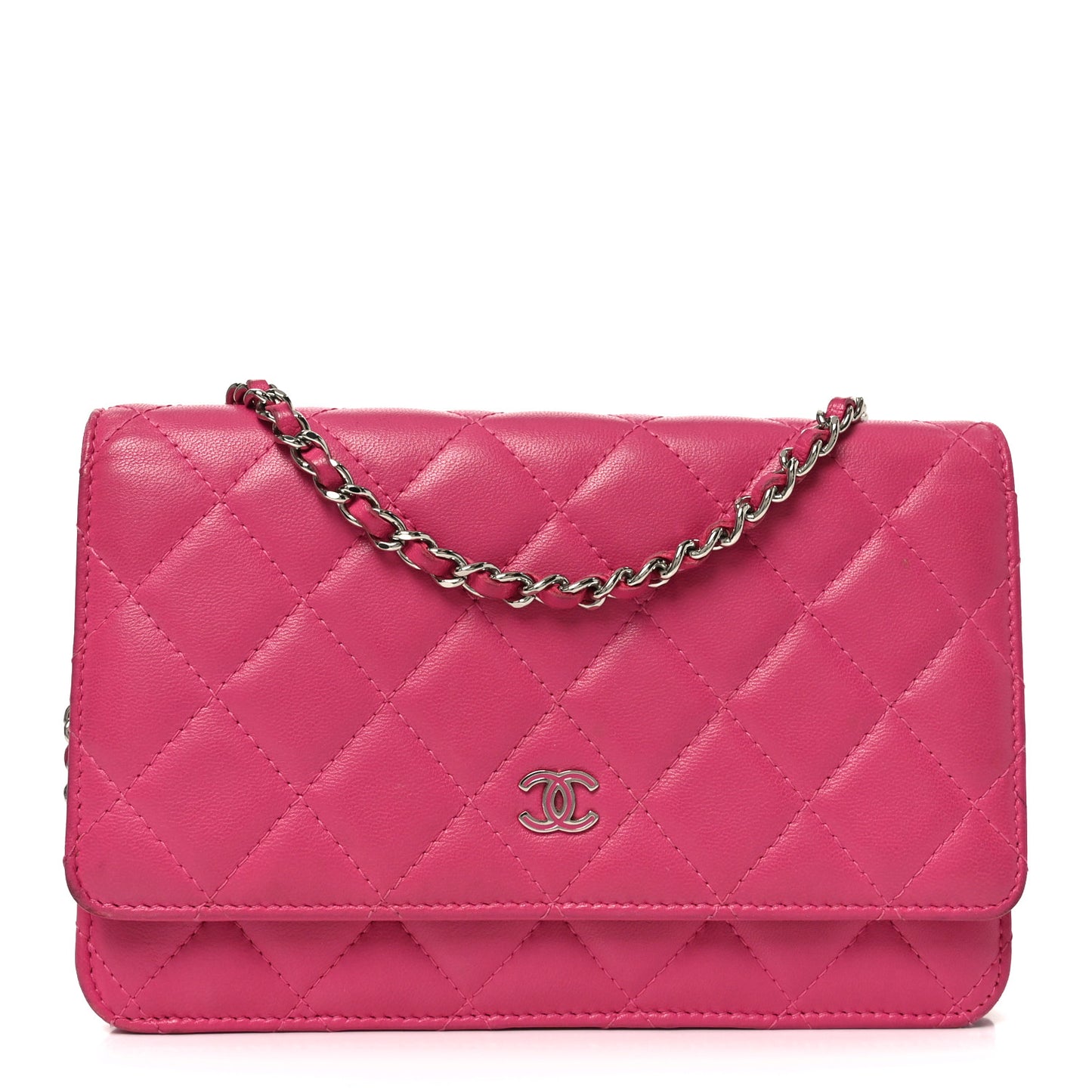 Lambskin Quilted Wallet On Chain WOC Dark Pink