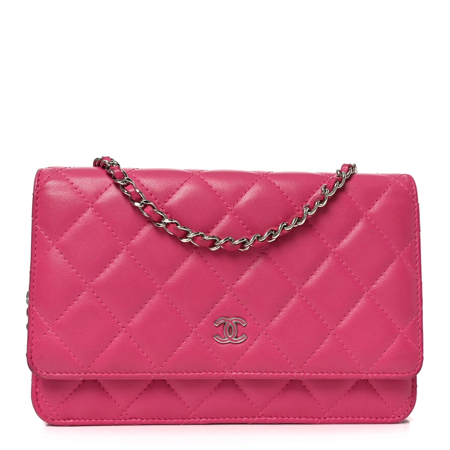 Chanel Lambskin Quilted Wallet On Chain WOC Dark Pink 2 of 21
